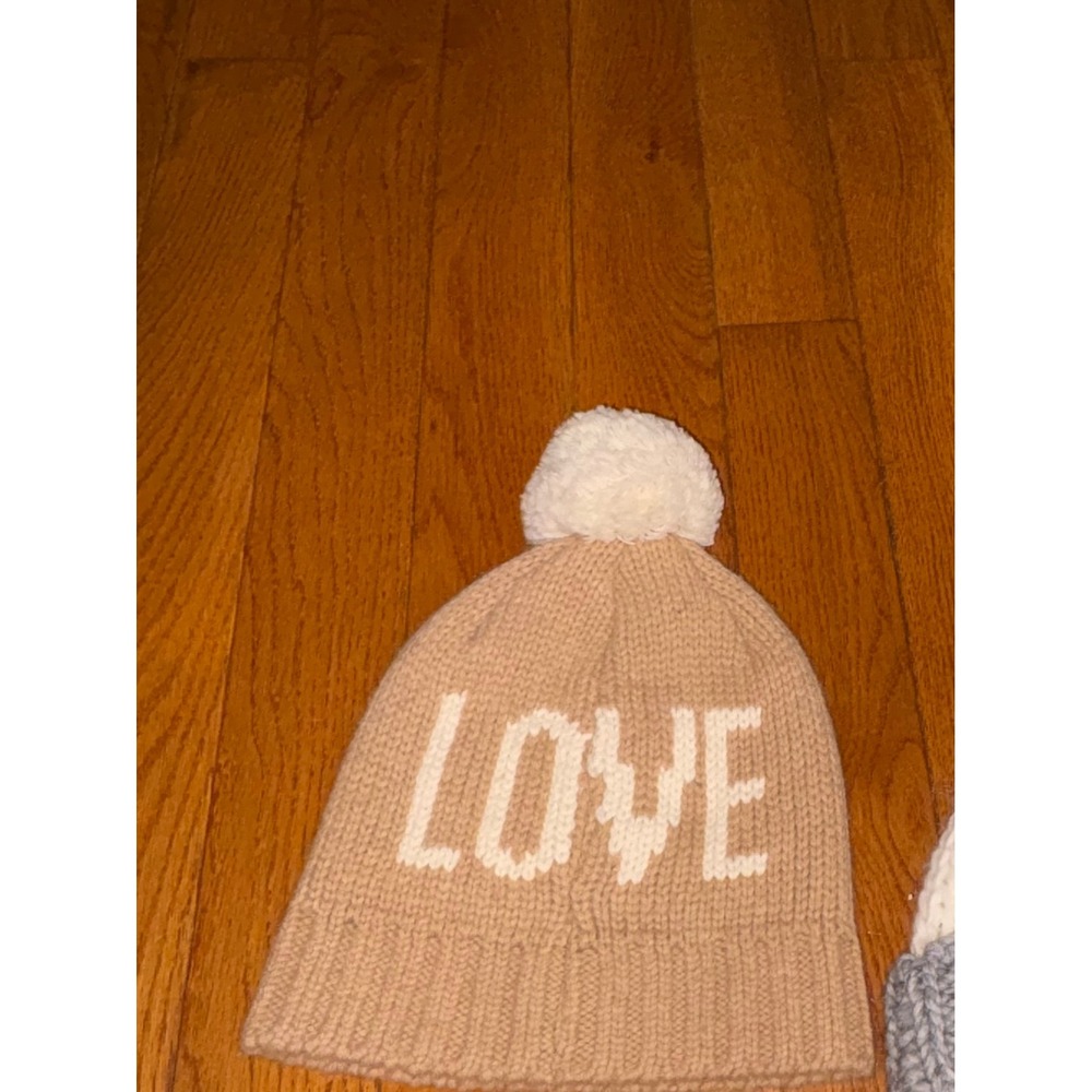 C. Wonder Tan Love Pom Pom Beanie Knit Winter Hat One Size